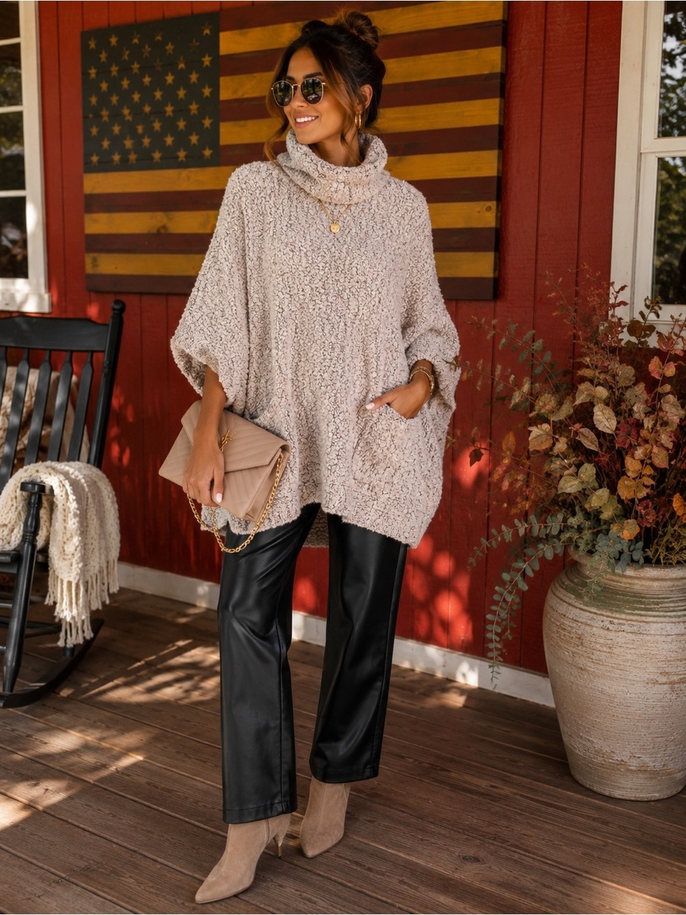 Alya Bouclé Sweater Poncho in Soft Pink